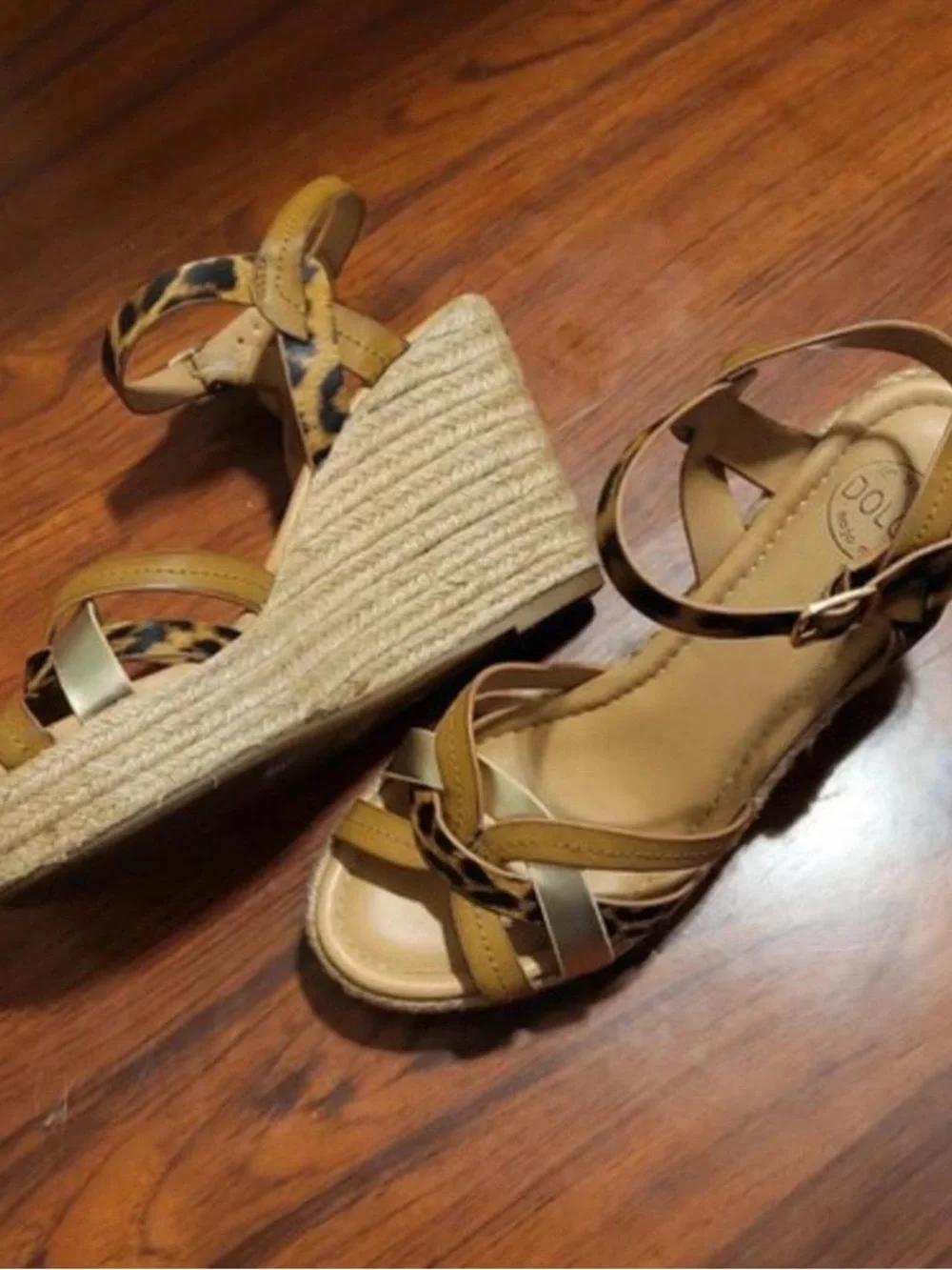 Leopard Print Espadrille Wedge Sandals - Women's Tan Leopard